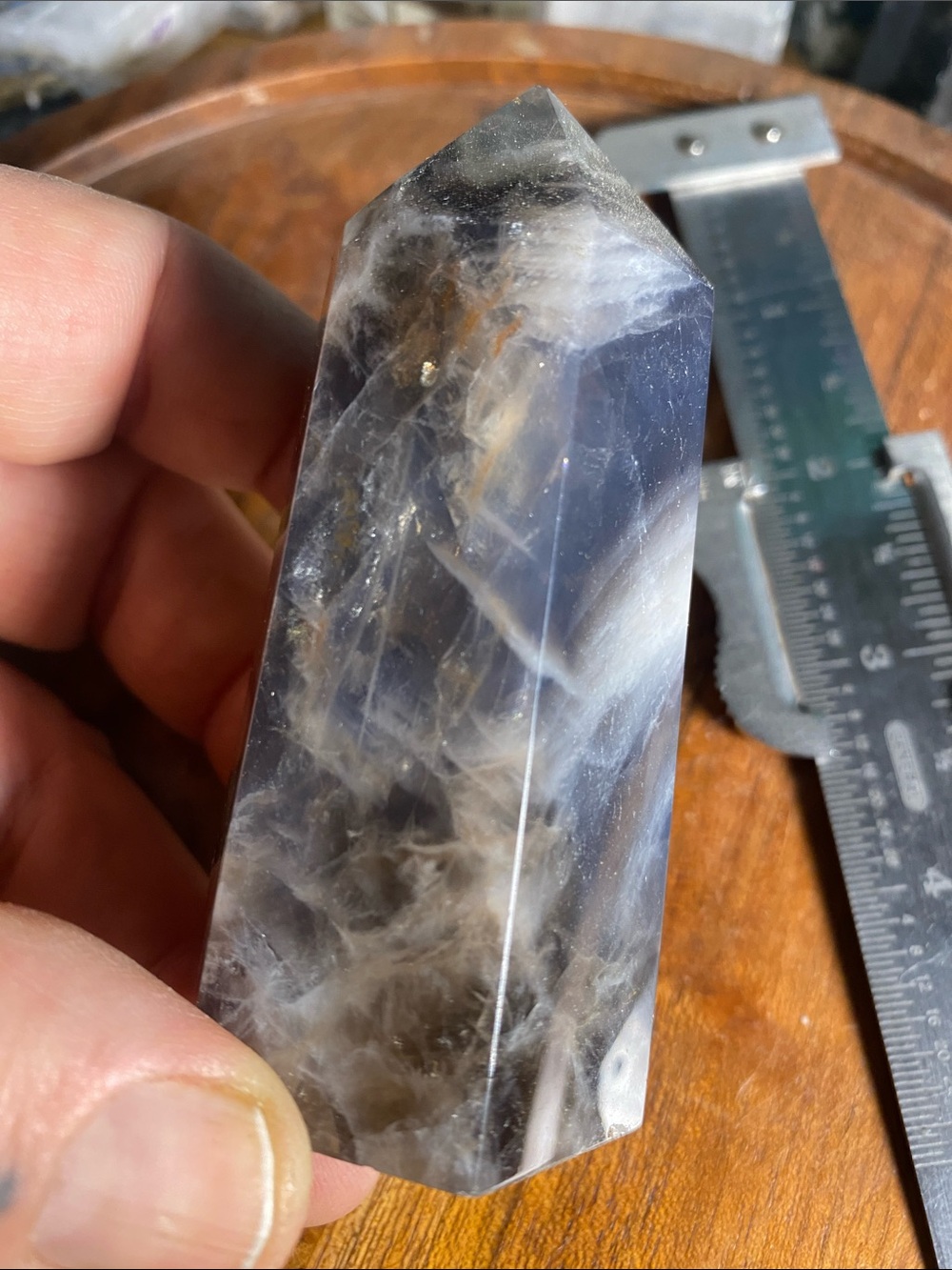 Black Rose Quartz Crystal Tower Carving 3 1/4 “ tall